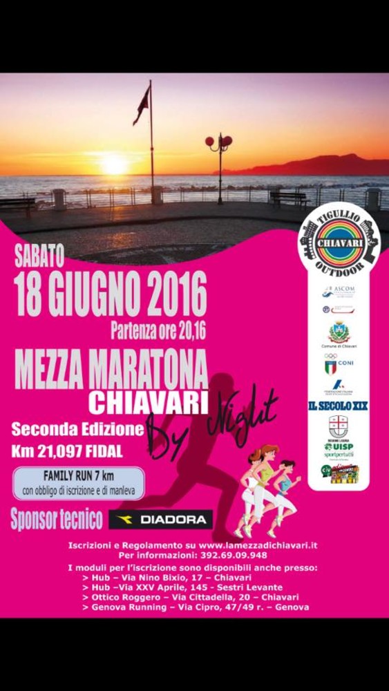La seconda edizione delle mezza maratona di Chiavari è in programma sabato sera
