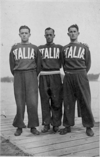 &quot;Checchin&quot; Pittaluga, a destra, con Luigi Luxardo (a sinistra) e Antonio Ghiardello (al centro)