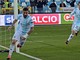 Nella foto di Agnese Carilli il bomber della Virtus Entella &quot;Ciccio&quot; Caputo corre a esultare dopo aver appena segnato il gol che vale la vittoria casalinga contro il Frosinone