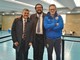 Andrea Montemurro (presidente Divisione Calcio a 5) in mezzo ai presidenti Stefano Radice (Tigullio) e Matteo Fortuna (CDM Futsal Genova)