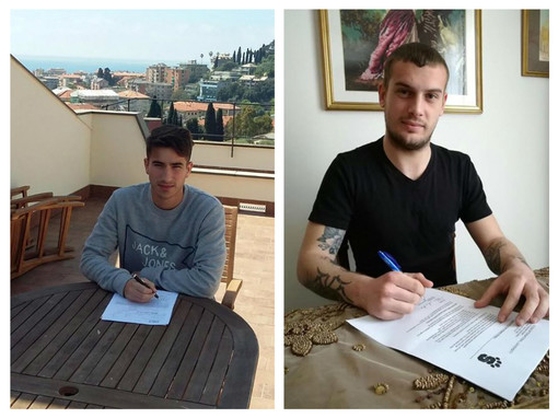 Manfredi e Toschi mentre firmano i contratti che li legheranno ai rispettivi college per i prossimi anni.
