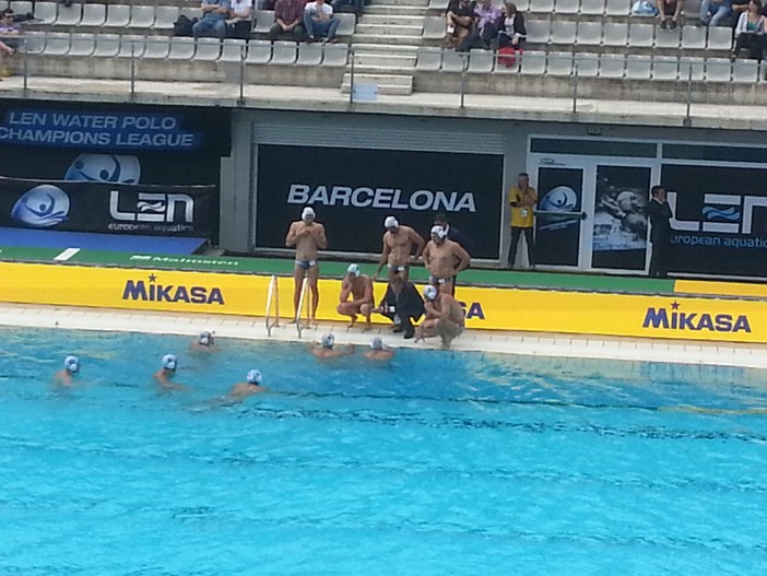 Un time out della Pro Recco alla Picornell di Barcellona