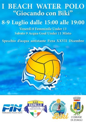 La locandina di presentazione del torneo di beach waterpolo, in programma a Zoagli venerdì 8 e sabato 9 luglio