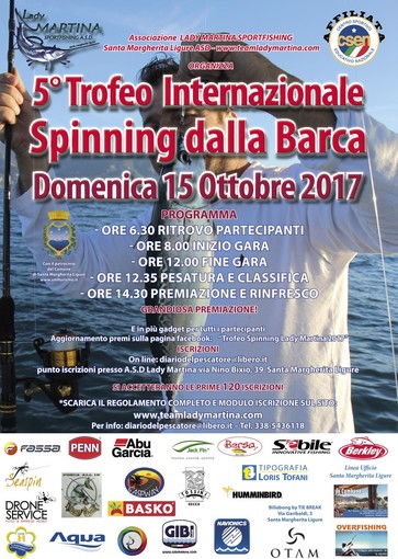 Domenica mattina, nelle acque di Santa Margherita, quinta edizione del trofeo di spinning dalla barca organizzato dall'Asd Lady Martina Sportfishing