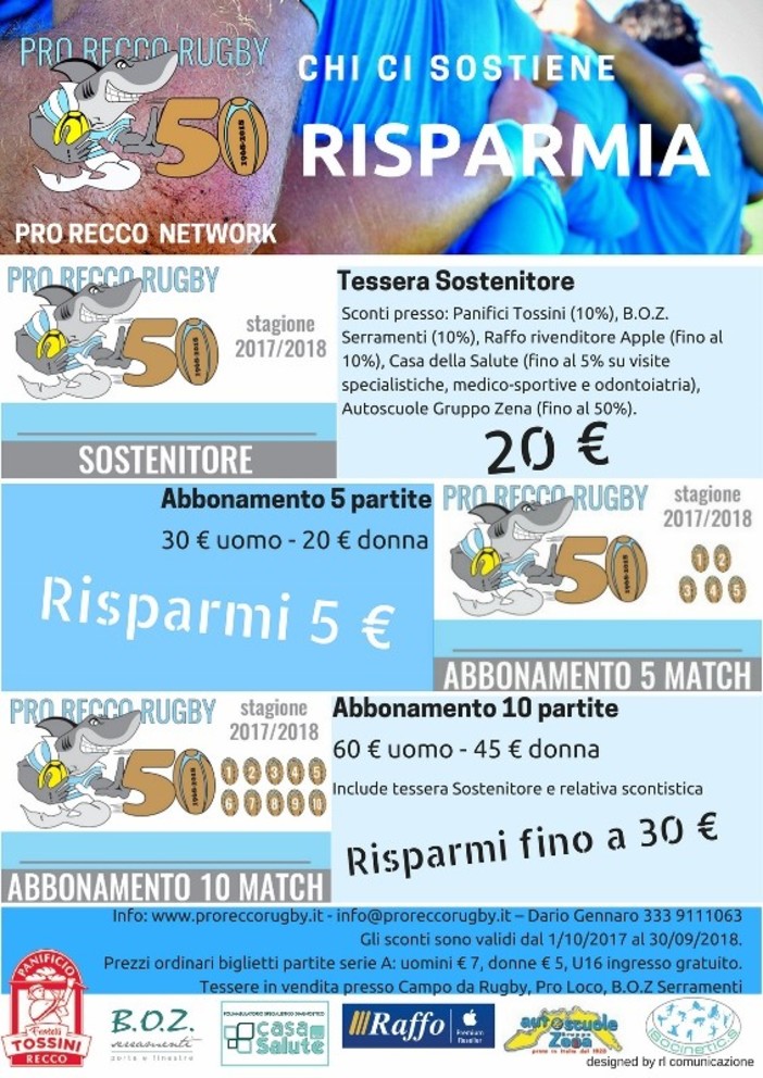 Abbonamenti all'insegna della convenienza e del risparmio per i tifosi della Pro Recco Rugby
