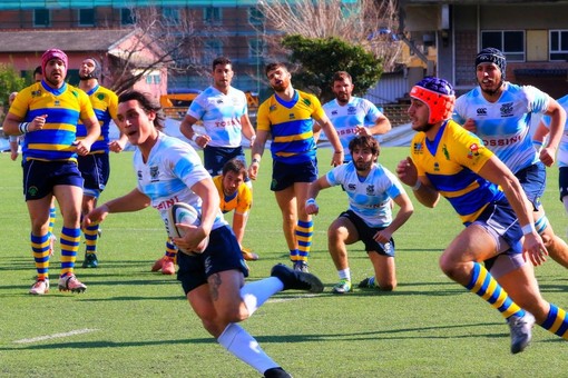 Nella foto di Osvaldo Ciotti, Pietro Gaggero si invola in meta sul terreno del Carlo Androne, sbloccando il punteggio contro i romani della Primavera